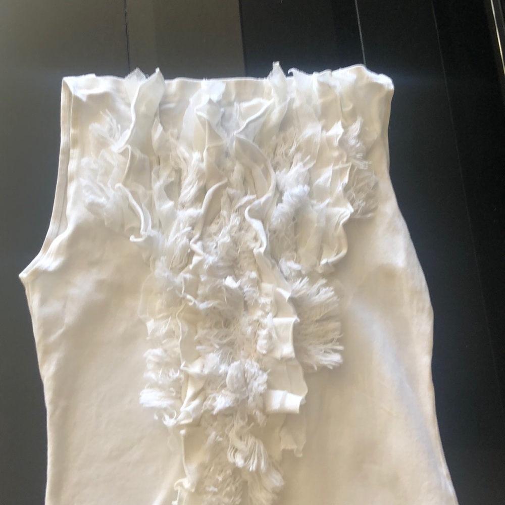 New White 100% cotton made in Spain top Isabelle de Pedro with ruffle in front